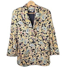 Restivo Sport Blazer Black Gold 6 Baroque Paisley Vintage 80s Pure Silk